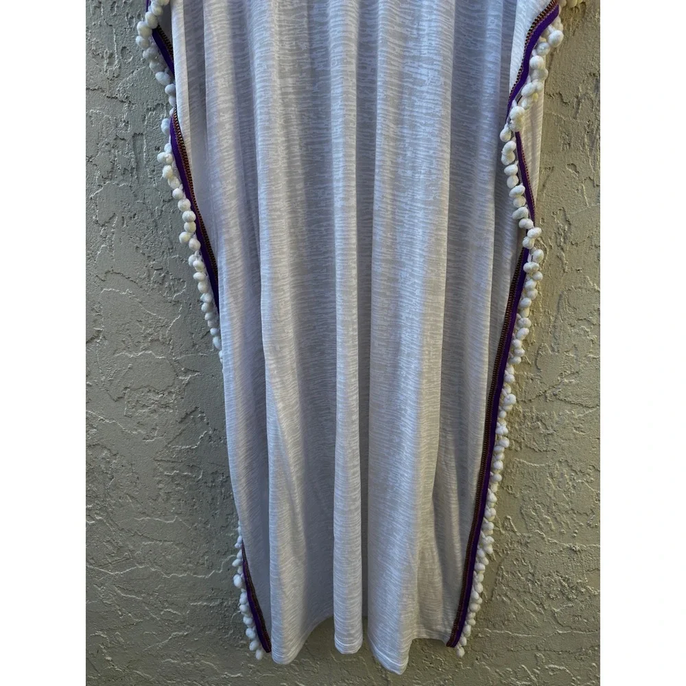 Pitusa White Pom Pom Kaftan Maxi Dress Cover Up Beach Petite One Size Peru